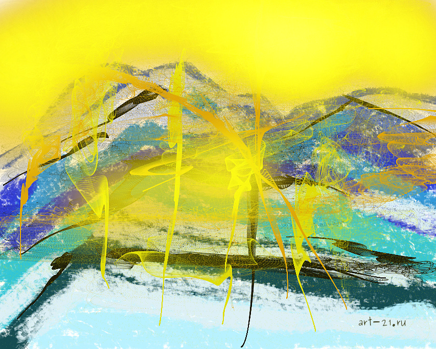 Художник Цуриков Илья. Горный Алтай. Из серии "Рождение вселенной". Арт Директор Ганова Людмила.