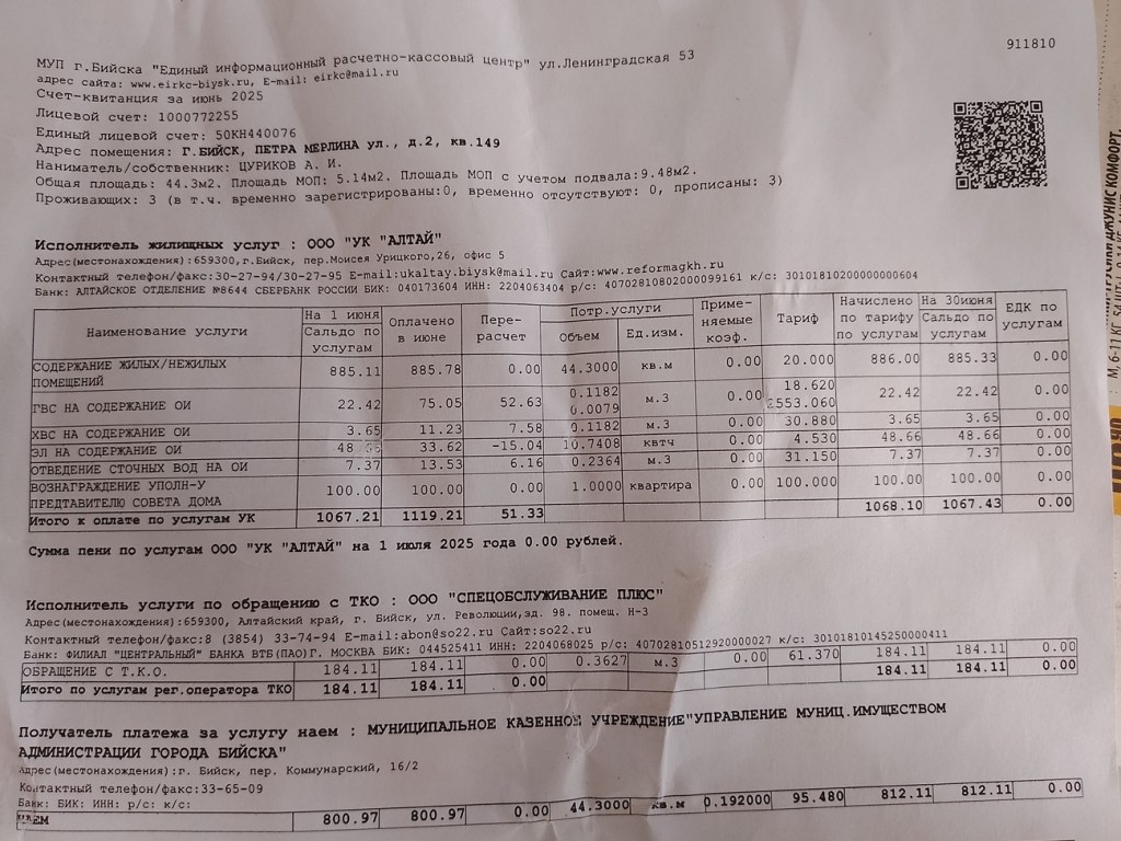 ООО УК Алтай июль 2025